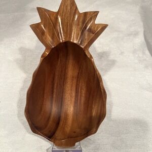 Pineapple Serving Bowl Vintage Carved Acacia Monkey POD - Wooden Hawaiian 8"x4"